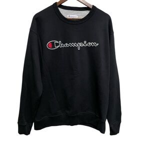Champion Black Crewneck Sweater with Iconic Logo Men’s XL